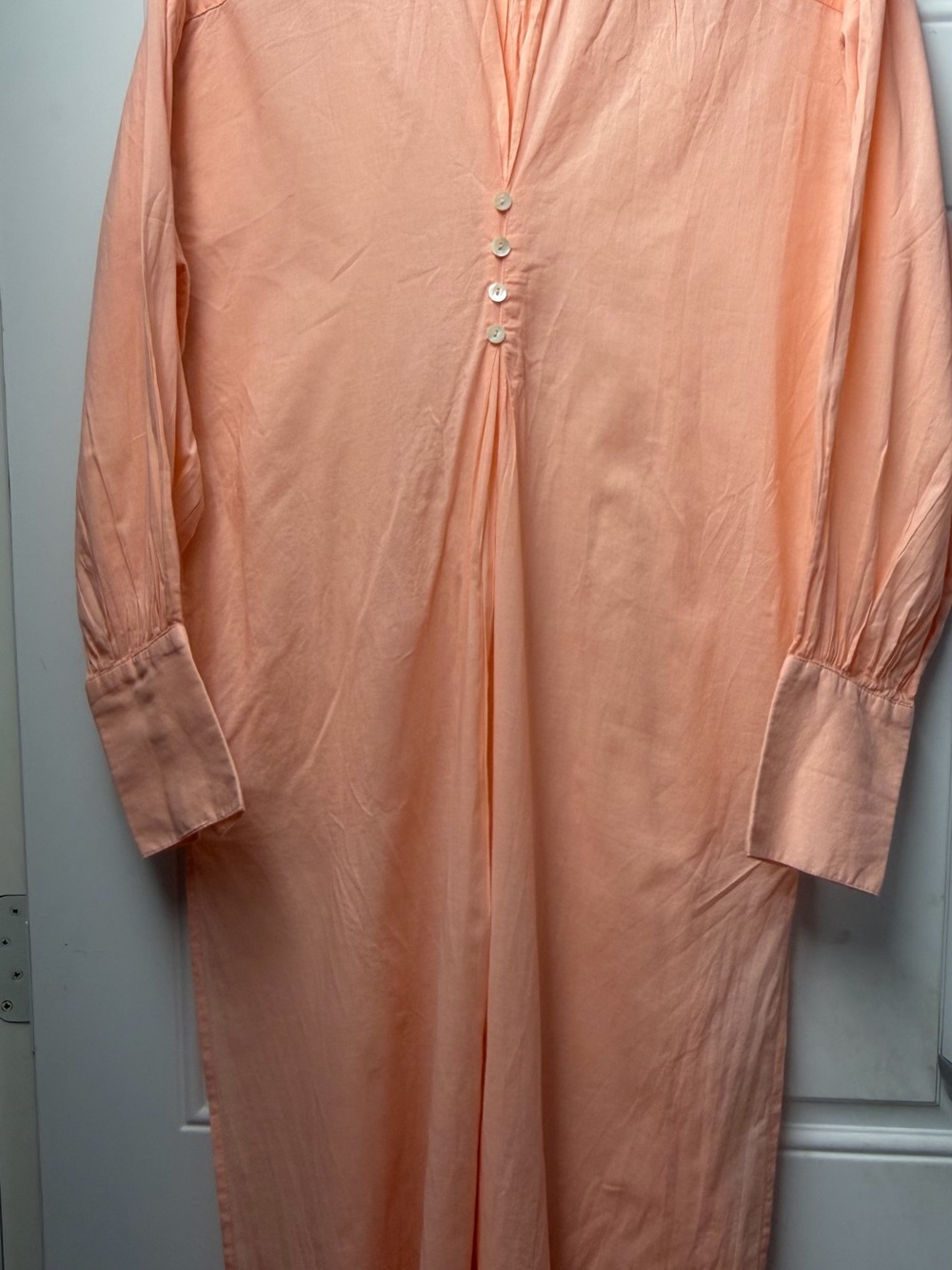 Peace Love World Boheme Peach Cotton Shirt Dress Petite Medium Button Front - Picture 5 of 9